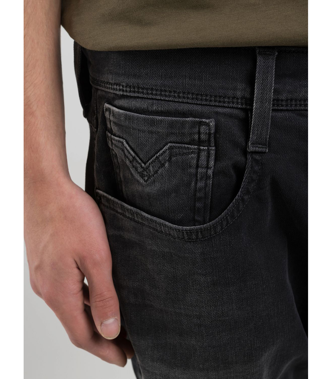 スリム ANBASS Hyperflex Re-used スーパーストレッチデニム 詳細画像 ブラック 6